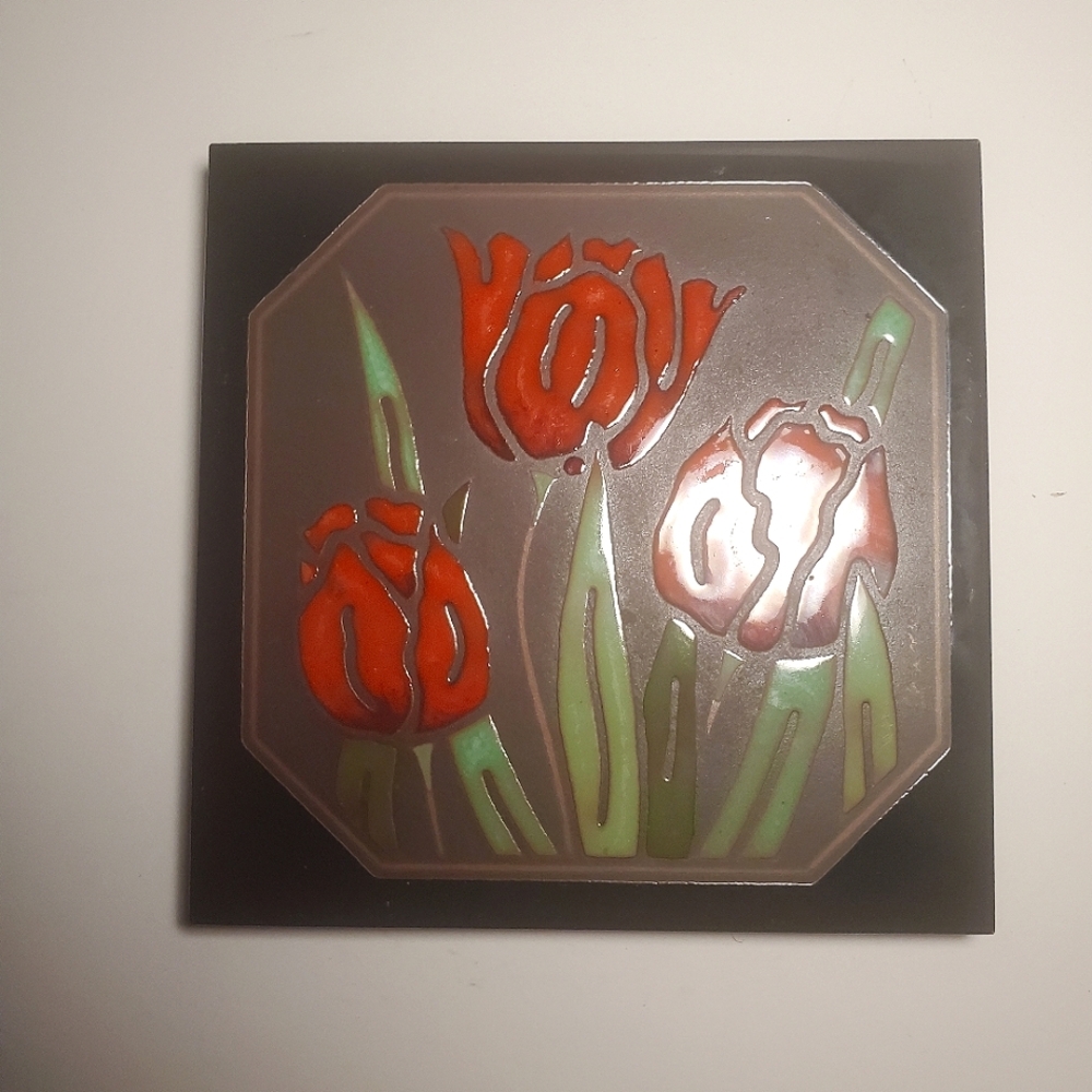 BESHEER Vintage Art Nouveau Tile Floral Wall Decor Hot Plate Trivet Hand Painted - Picture 5 of 7